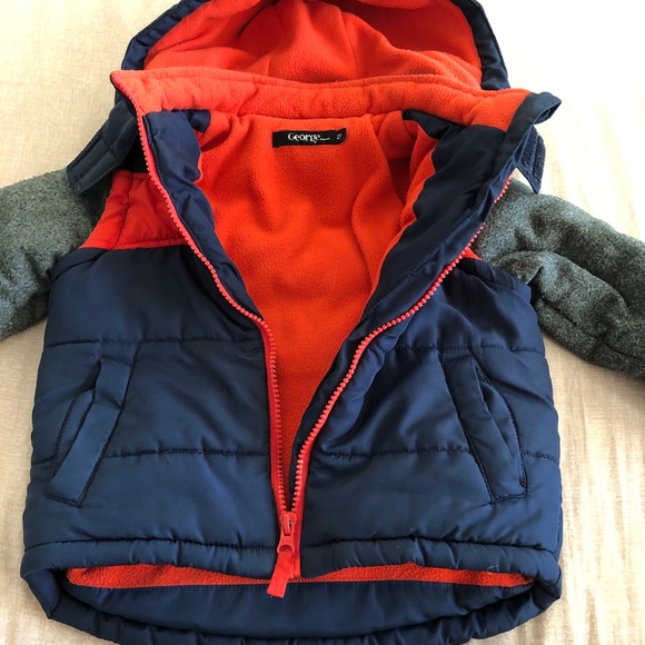 George Winter Hooded Puffer Coat Navy/Orange/Grey - Picture 2 of 5